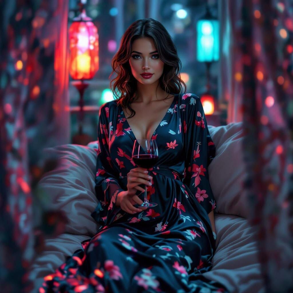 Elegant Woman with Wine in Art Nouveau Style