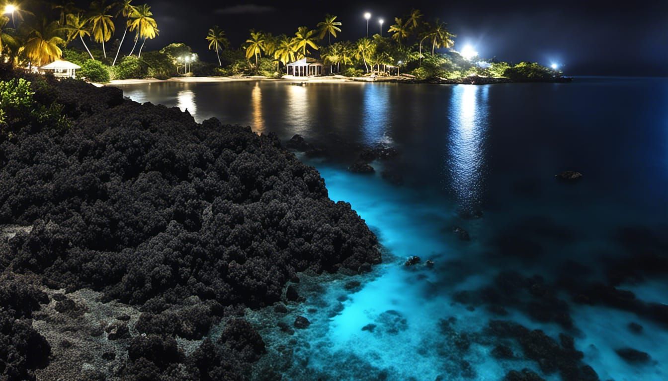 Bioluminescent Bay at Night: Sparkling Waters Under Dark Sky