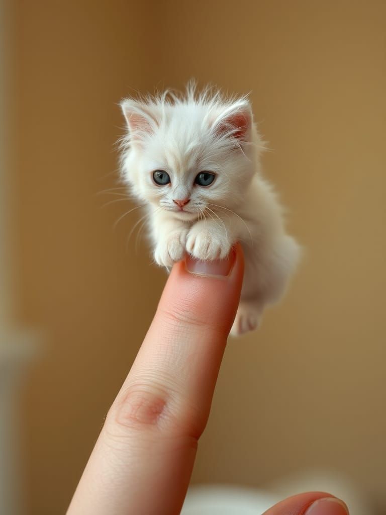 Kitten on Finger: Hyperrealistic Leica Q2 Photograph