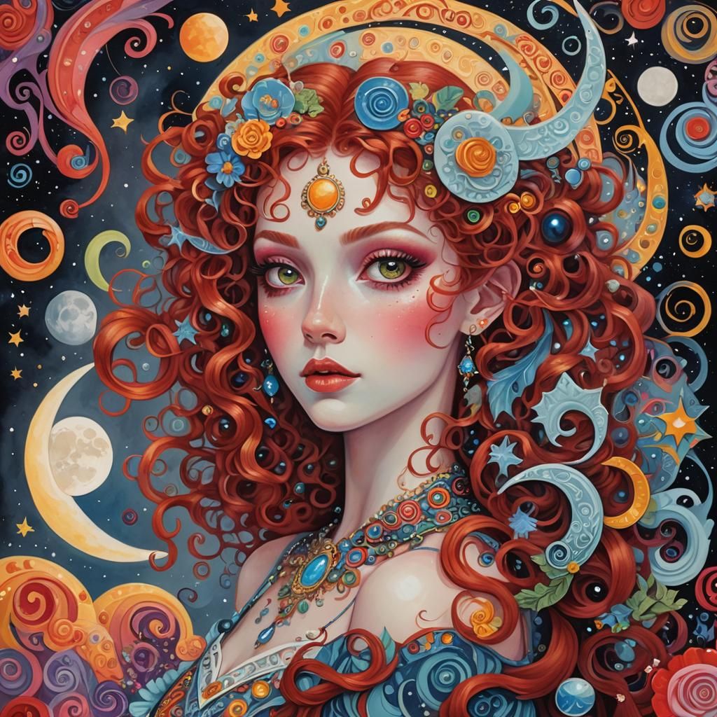 Celestial Moon Goddess in Gouache Style