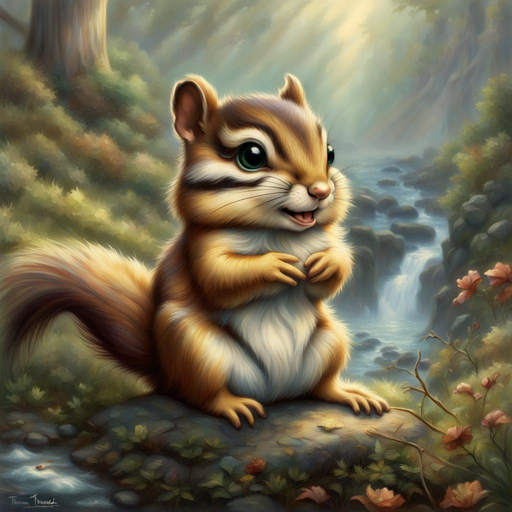 Ethereal Chibi Chipmunk in Kinkade Style