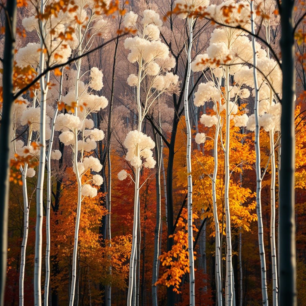 Translucent Sigillaria Trees in Autumn Forest