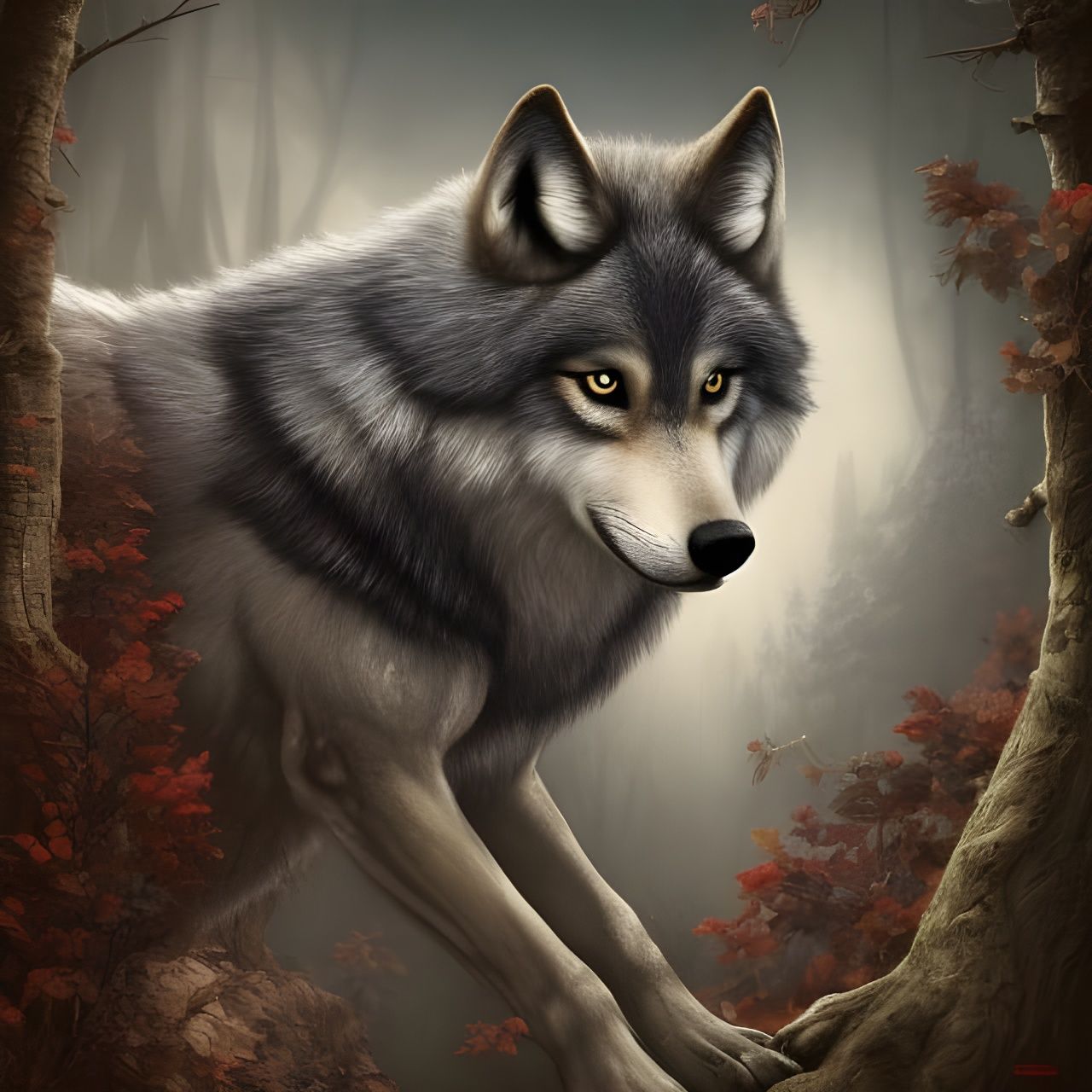 Wolf in Wolf Costume: Hyperdetailed Digital Art