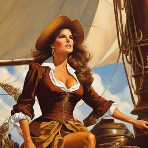 Beautiful Pirate Queen on a Sailing Ship