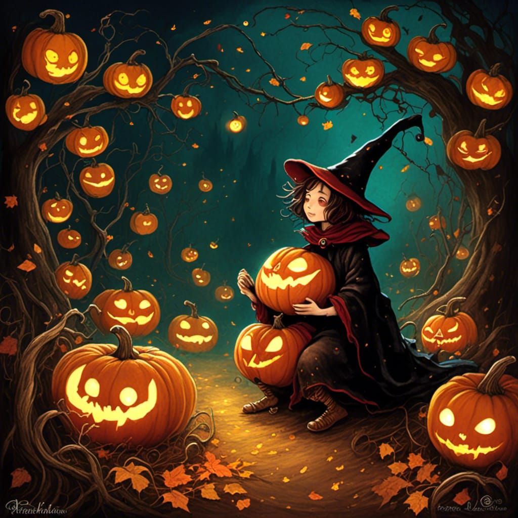 Glowing Jack-o'-Lanterns Light a Whimsical Pumpkin Patch