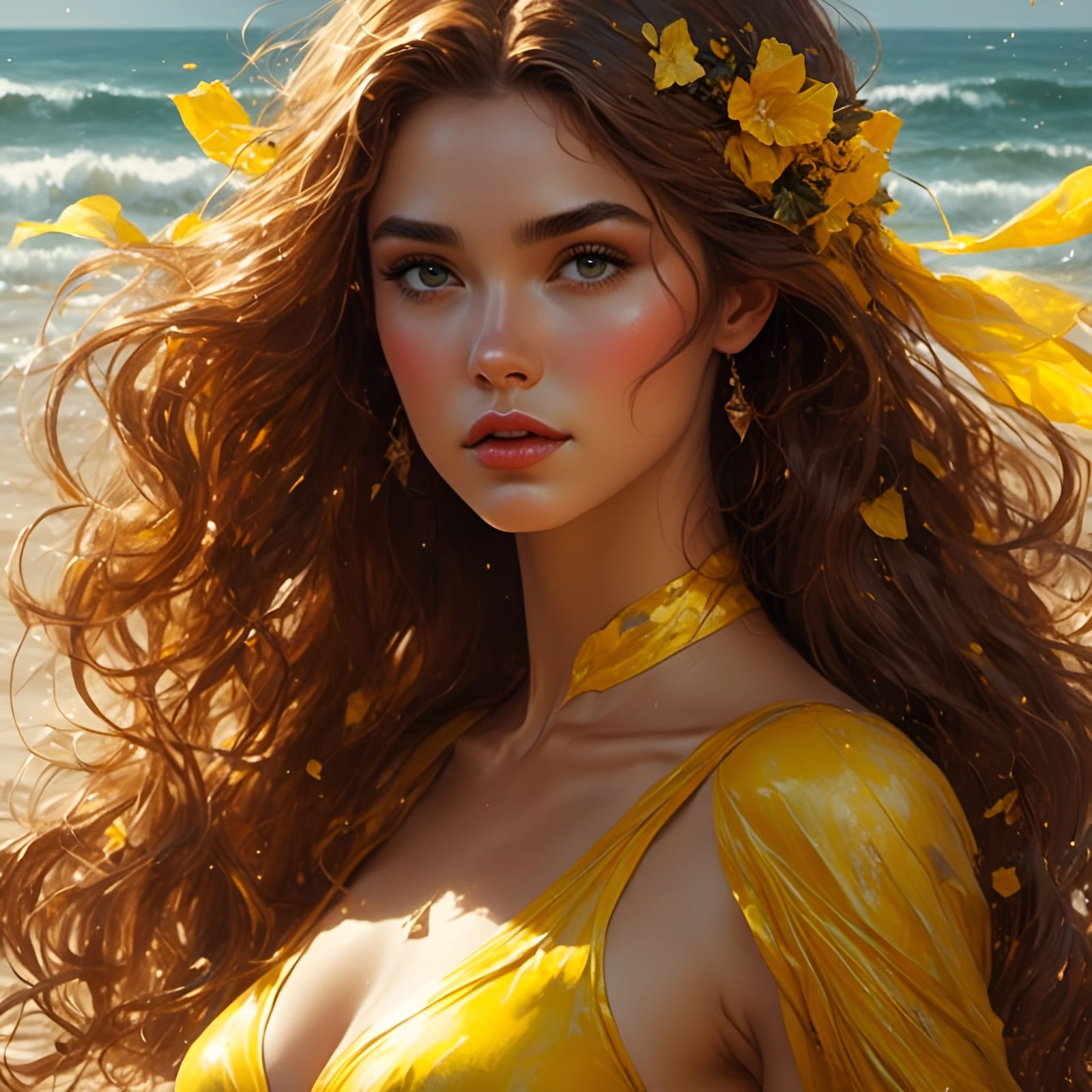 Princess Belle on the Beach in Animation Style