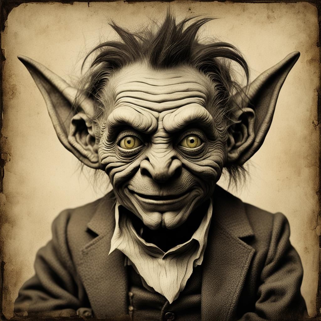 Detailed Goblin in Aged Analog Photograph
