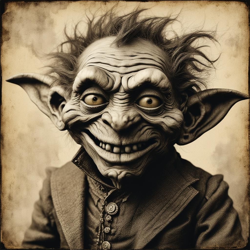 Detailed Goblin in Aged Analog Photograph