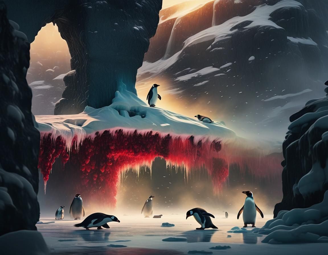 Penguins and Seals Play on Antarctic Ice