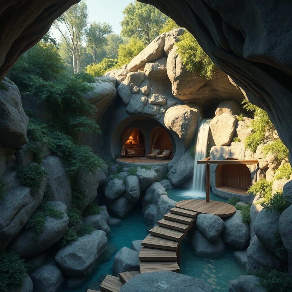 Breathtaking Cave Paradise with Turquoise Waterfall