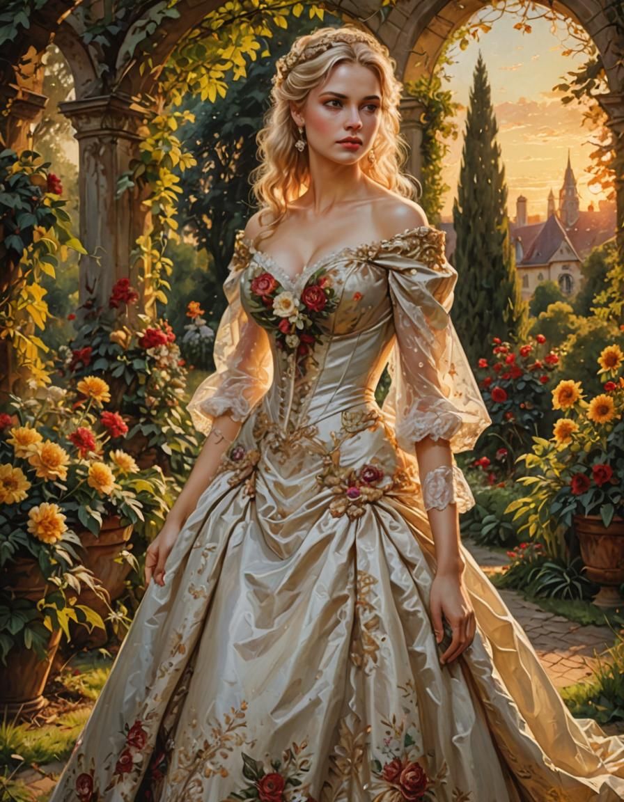 Fashion Model in Wedding Gown: Historical Painting