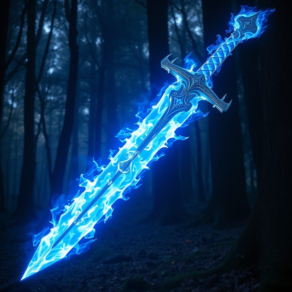 Blue flame of mystical Excalibur sword