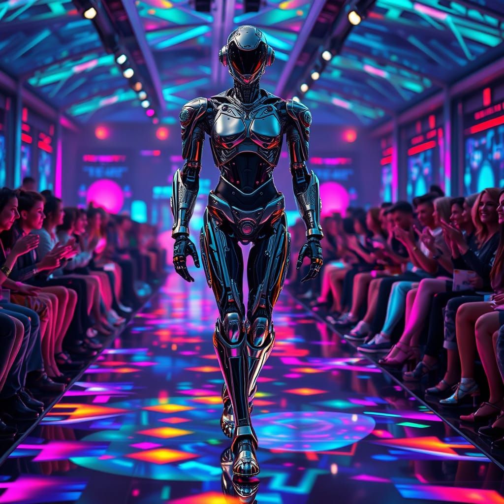 Cyberpunk Robot Struts Down Neon Catwalk