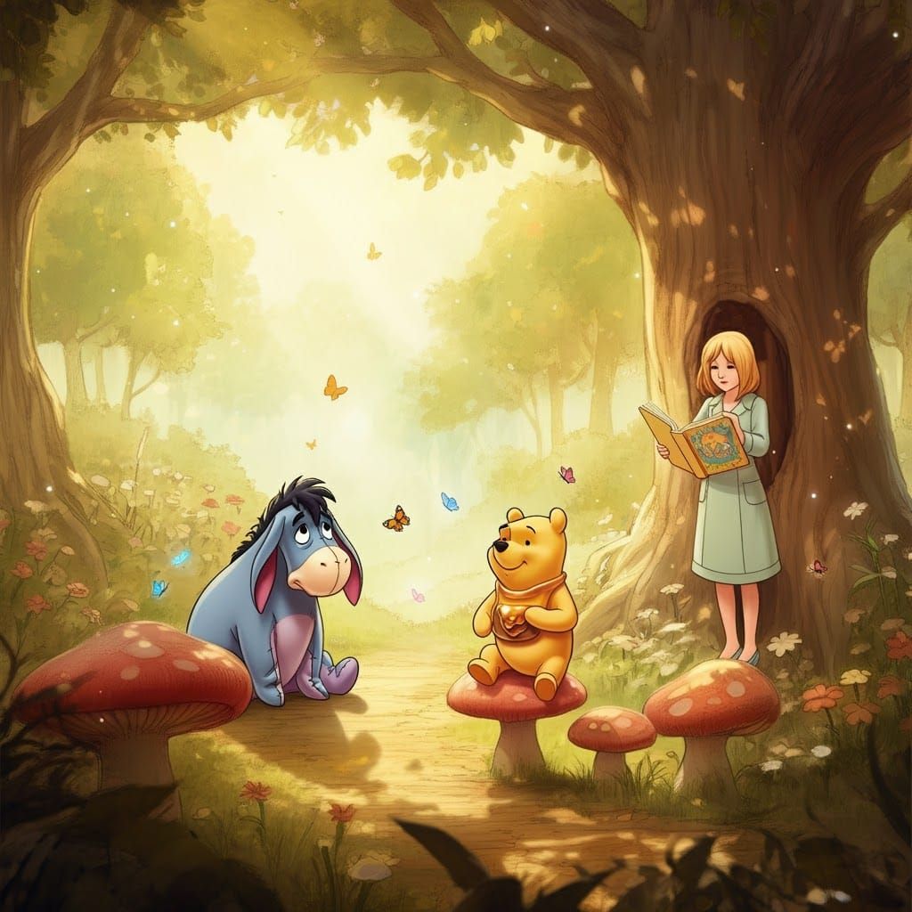 Pooh and Bluey's Watercolor Adventure in Digital Dreamscape
