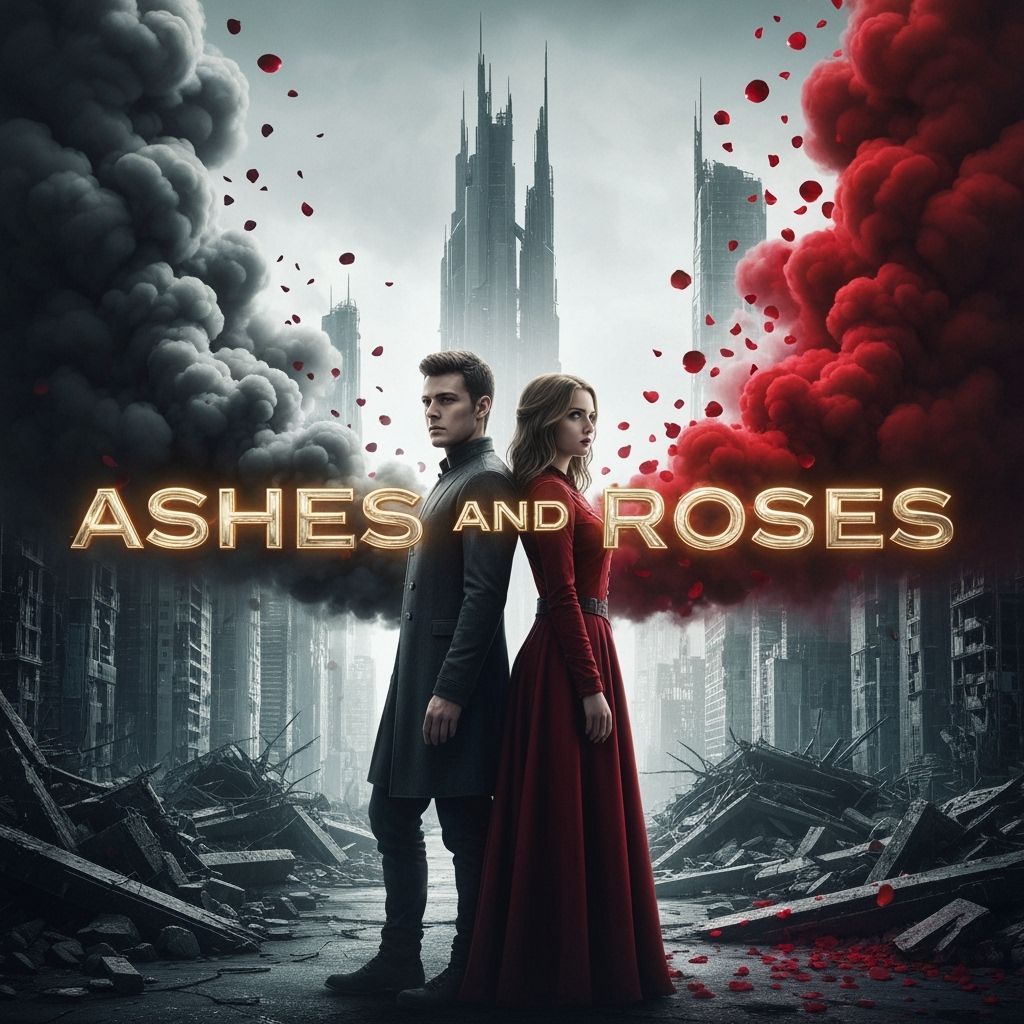 Cinematic Album Cover: Figures Amid Devastated Cityscape