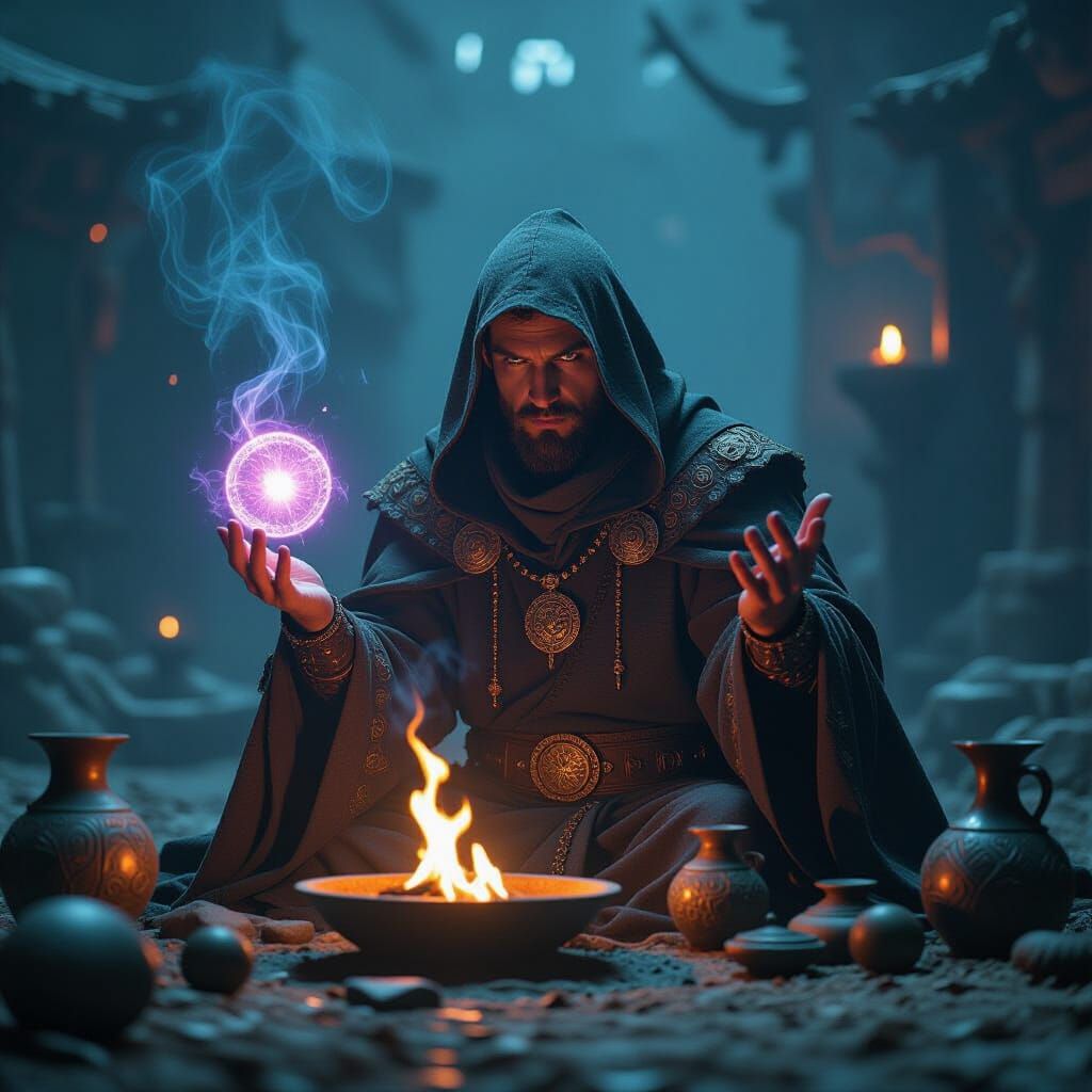 Ancient Warlock Casting Divination Spell: Cinematic Film Sti...