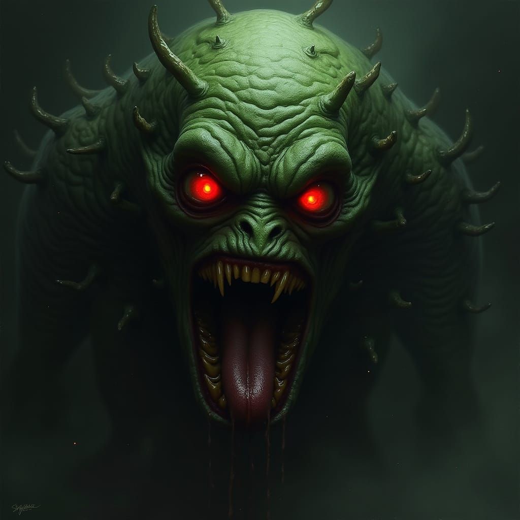 Gothic Biomechanical Monster with Red Eyes