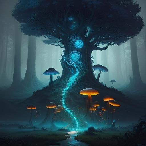 Mystical Forest: Fantasy Art with Glowing Elements