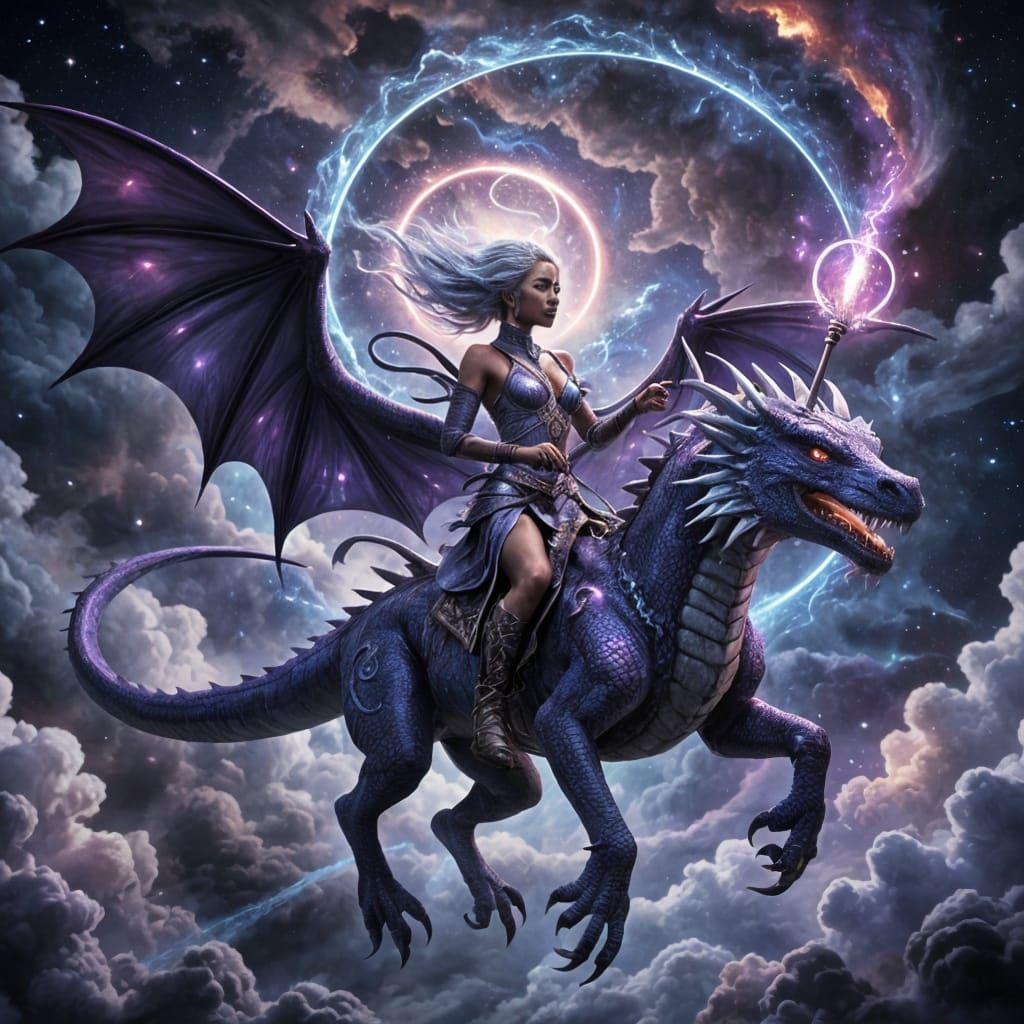 Purple Dragon with Silver Mist Carries Rider