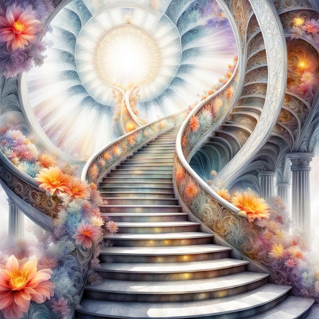 Fractal Stairway with Angel in Art Nouveau Style
