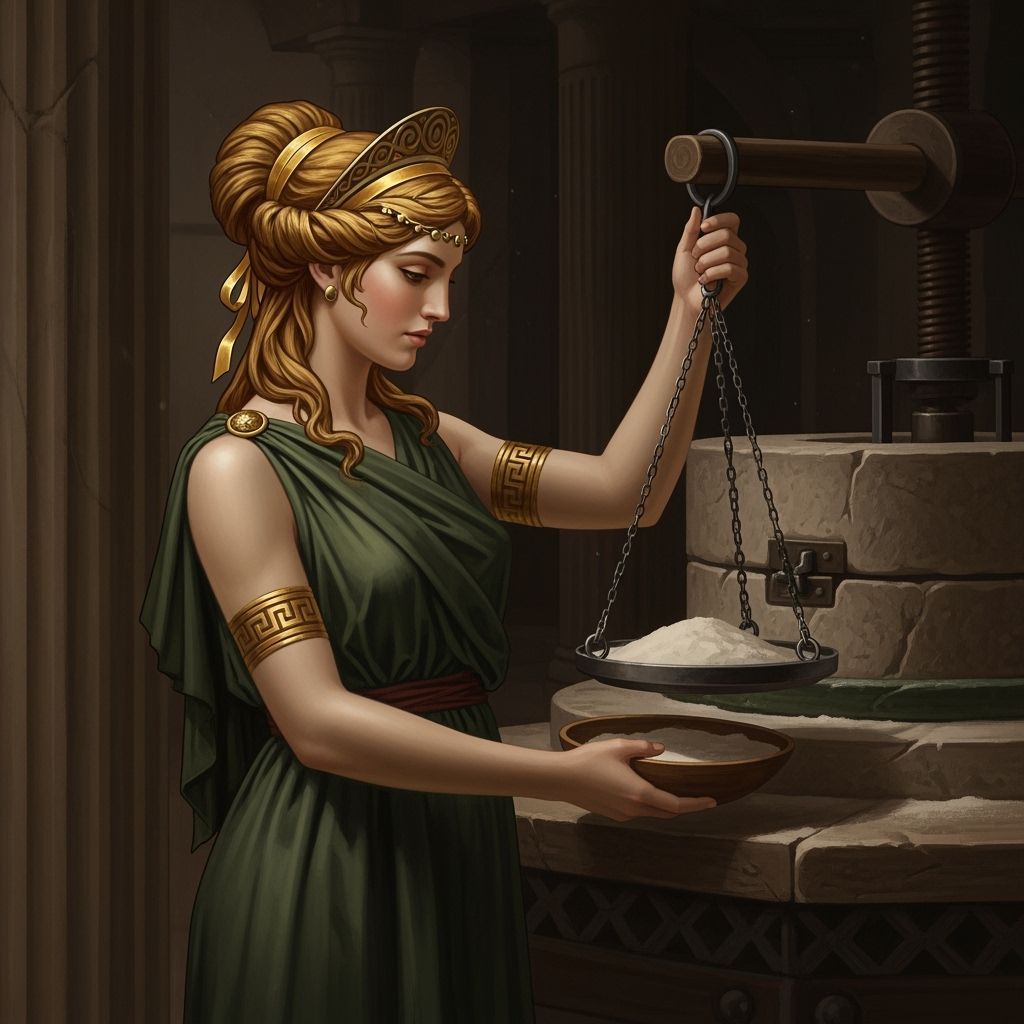 Eunostus: Greek Goddess of Flour Mills in Dark Fantasy Art