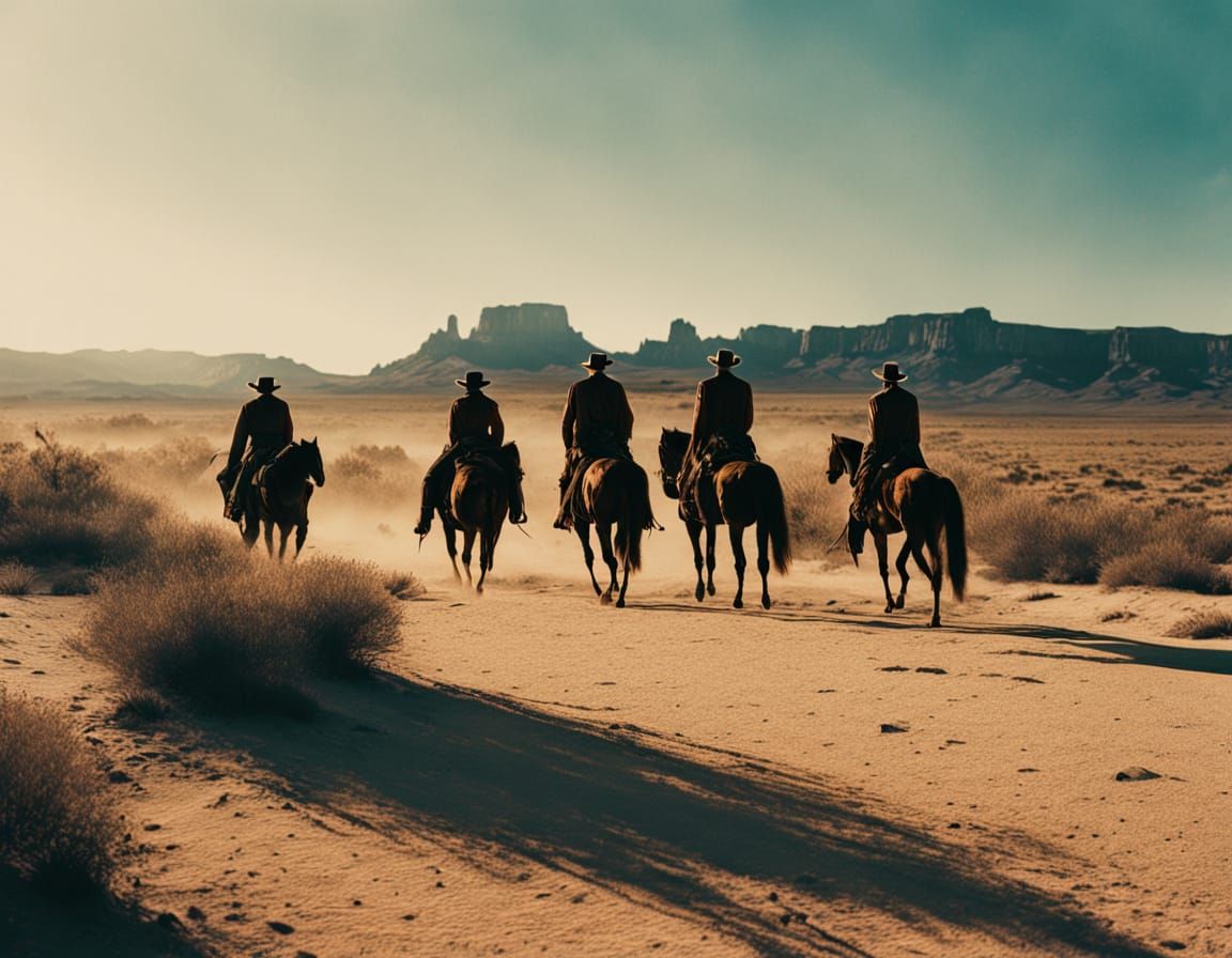 Outlaws in the Sunset: Cinematic Western Film Still
