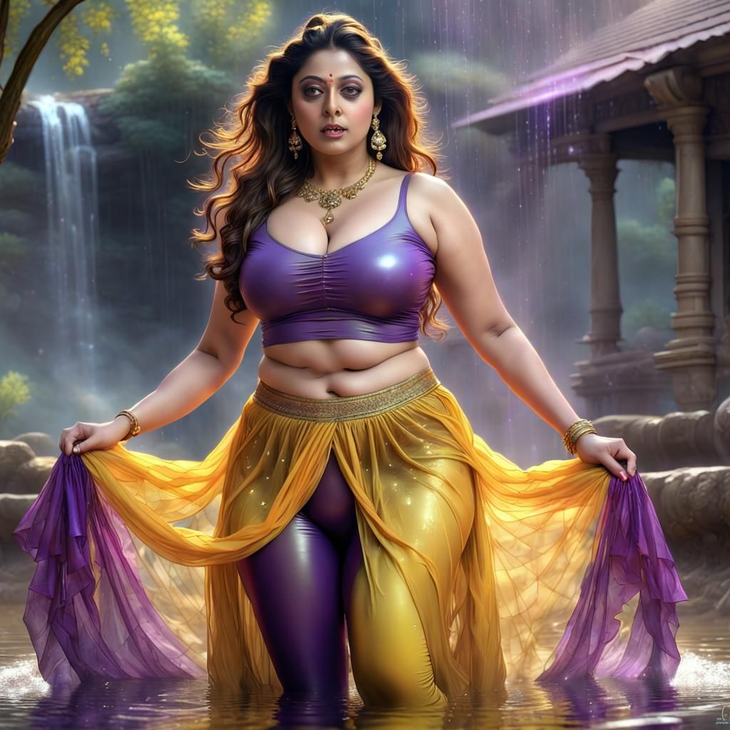 Indian Actress in Transparent Skirt: Detailed Matte Painting