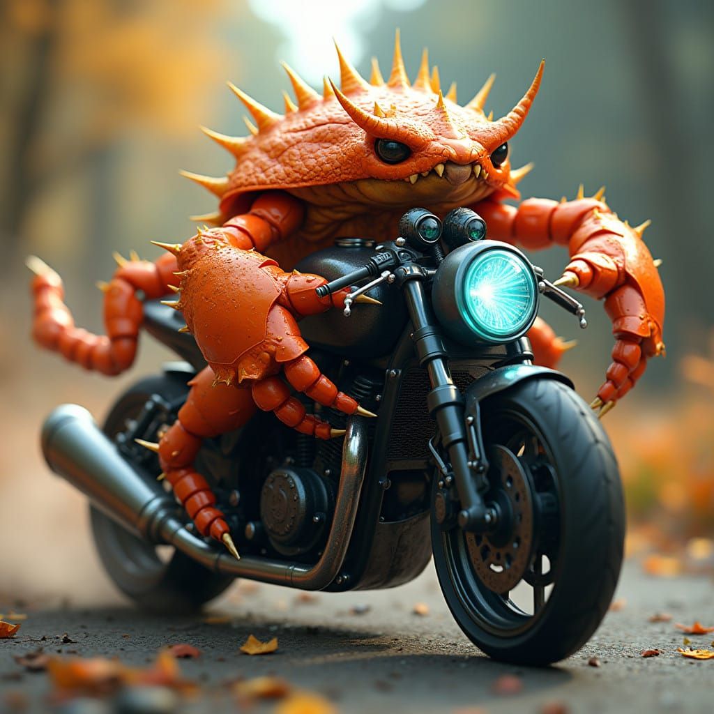 Vibrant Orange Crab Hybrid Rides a Black GT 650 Bike through...