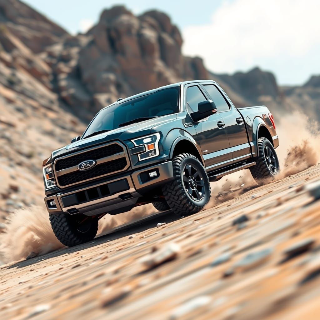 Futuristic Ford F-150 Truck Speeds Down Rocky Terrain