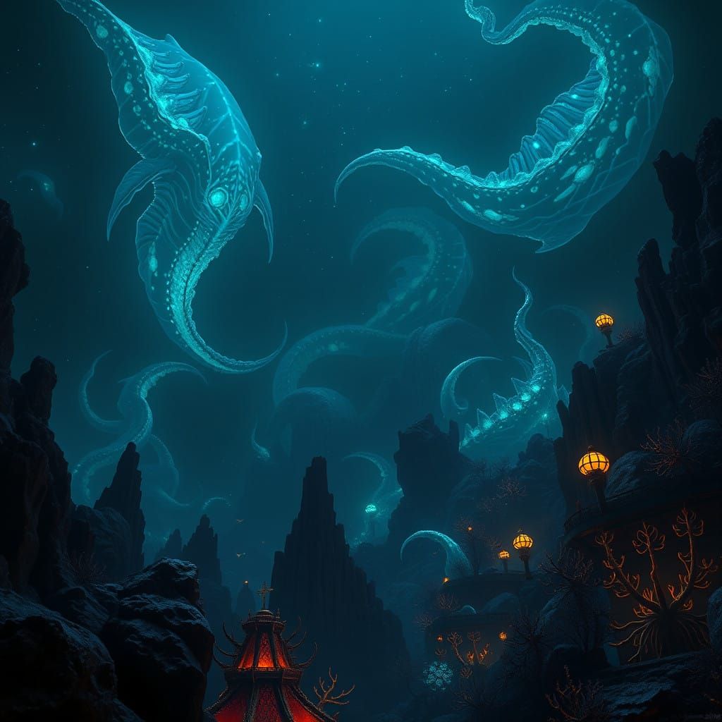 Abyssal Sea Creatures in Dark Fantasy Art