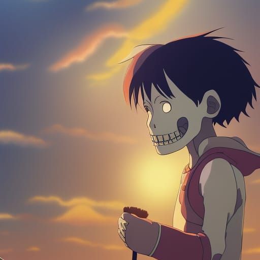 Smiling Skeleton in Ghibli Anime Style