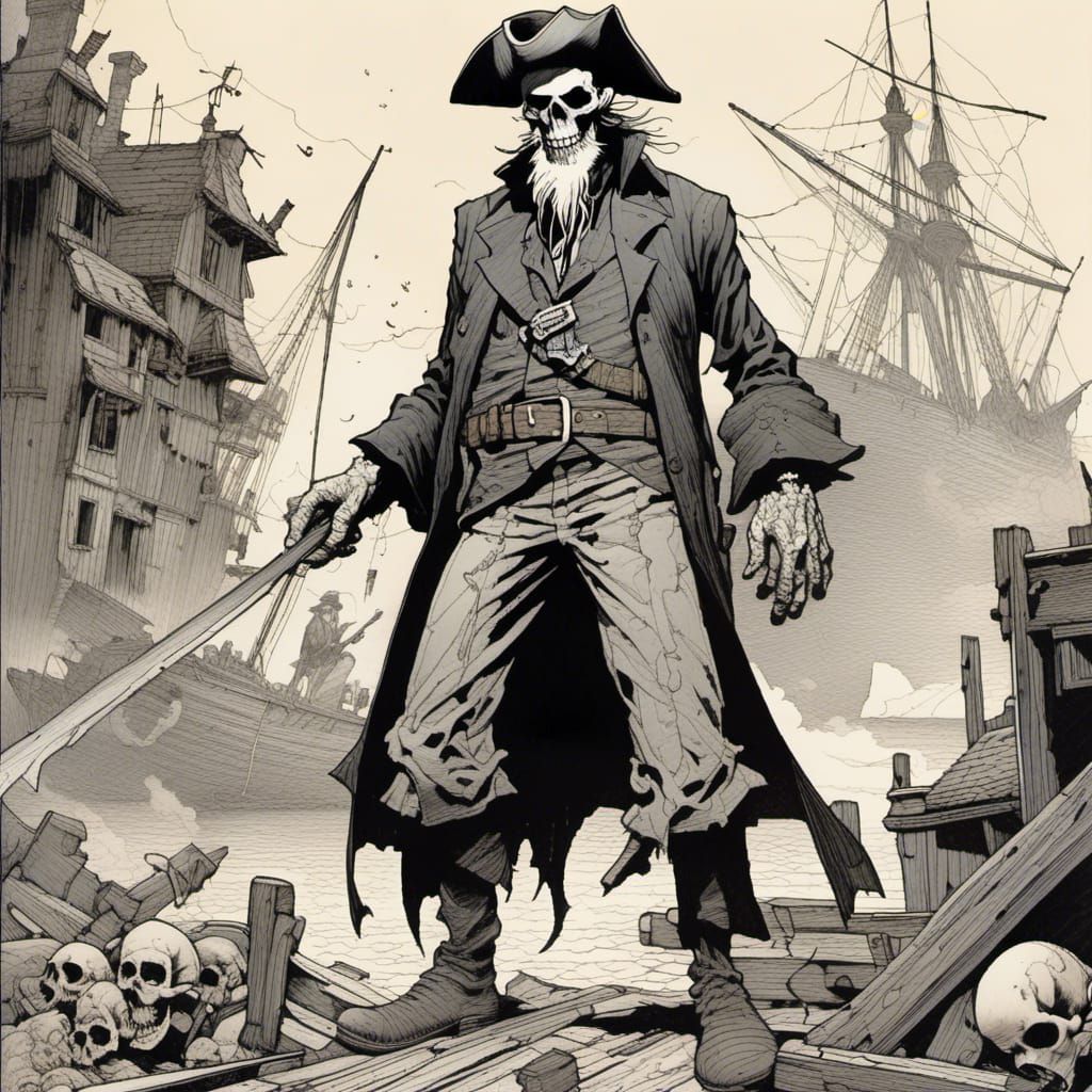 Ghost Pirate in Pulp Surrealist Style
