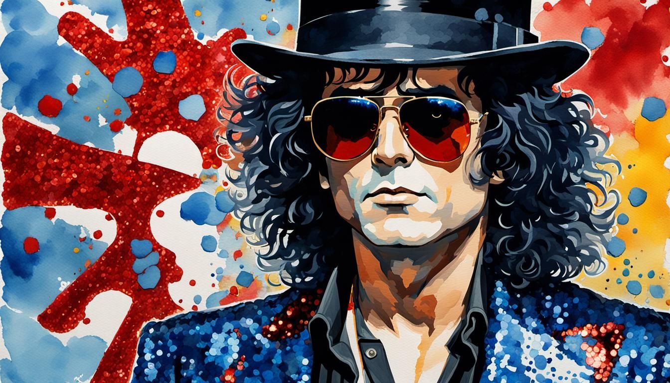 Marc Bolan in Pop Art Watercolor Portrait