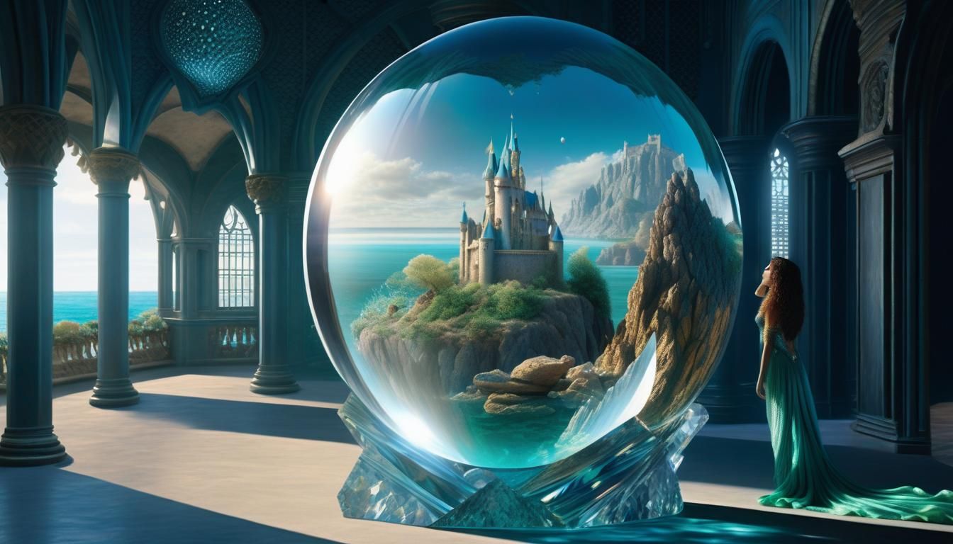 Mermaid Gazing into Crystal Ball: Hyperreal Scene