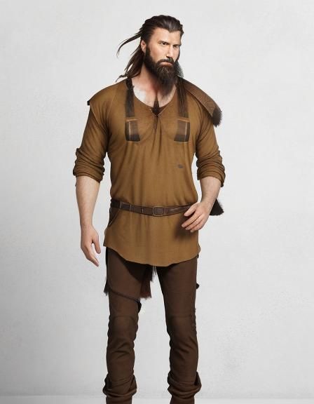 Realistic Giant Folklore Figure in Brown Tunic