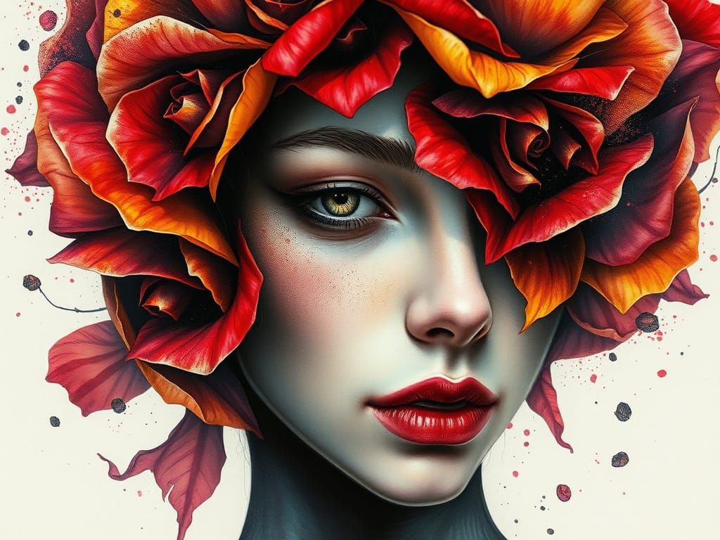 Rose Petal Face in Iridescent Watercolour