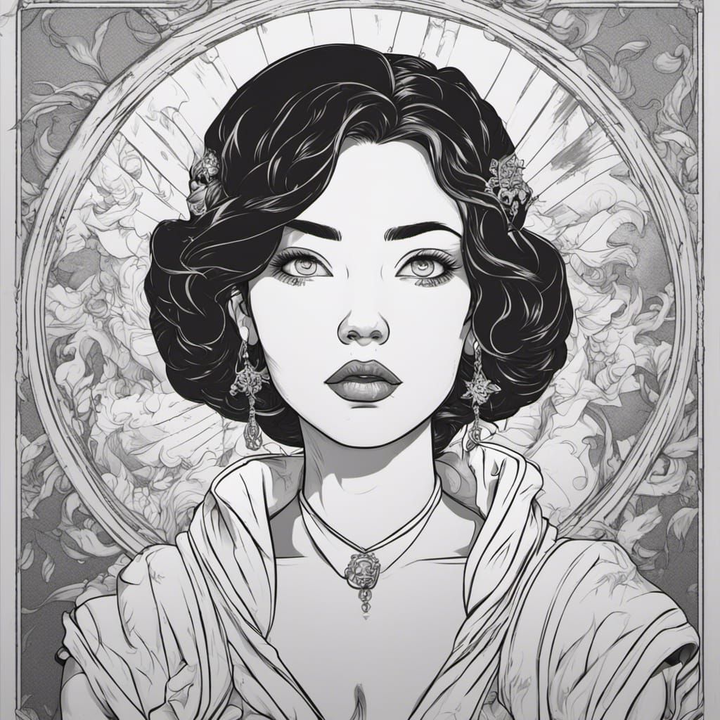 Snow White Pop Art Sketch in Ukiyo-e Style