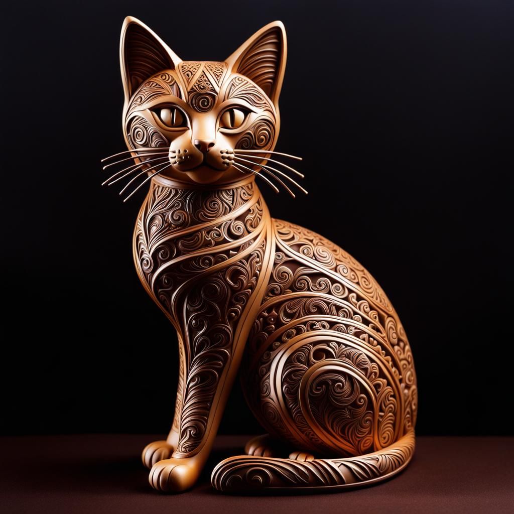 Chocolate Cat Sculpture in Art Deco Style
