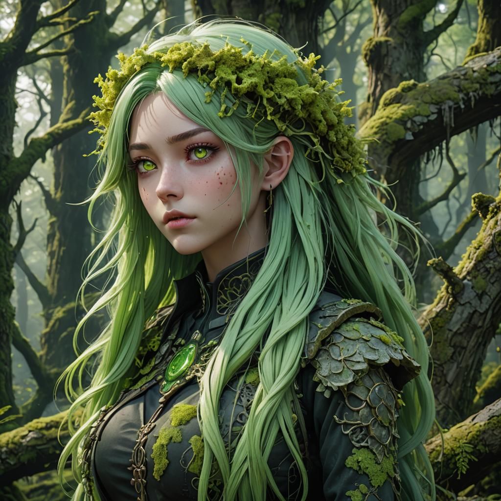 Anime Girl in Forest: Detailed Fantasy Art