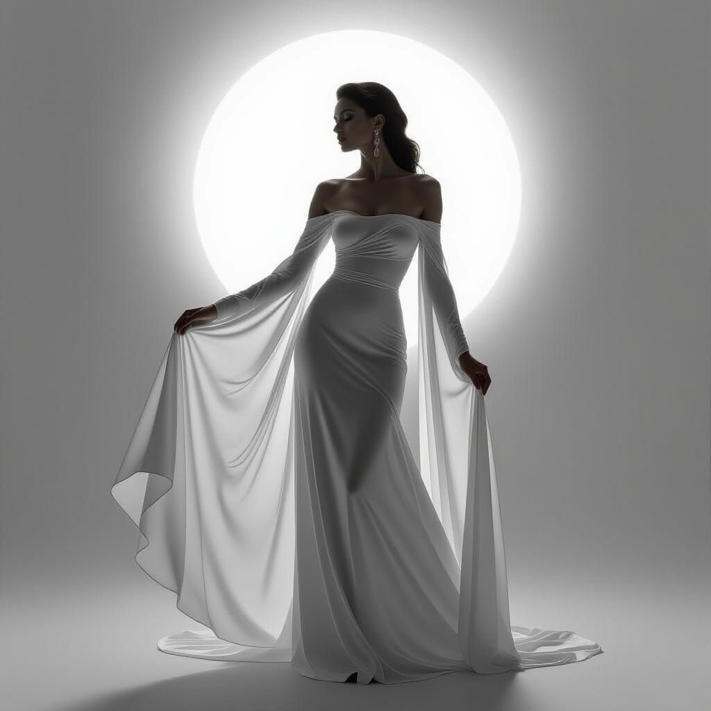 Goddess in Flowing Gown: Vintage Black and White Photo