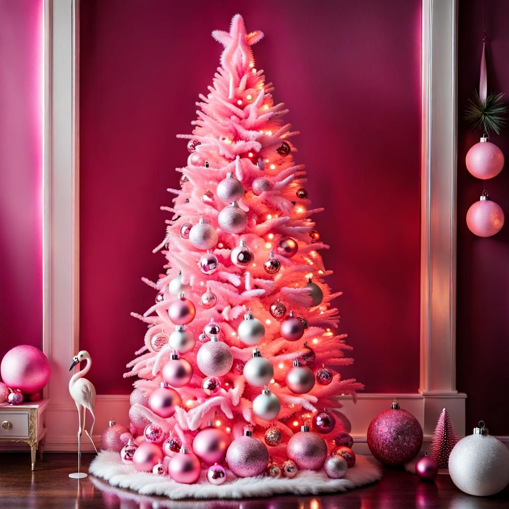 Pink Flamingo Christmas Tree with Glass Ornaments
