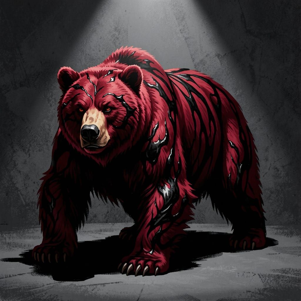 Crimson Grizzly Bear in Dramatic Spotlight