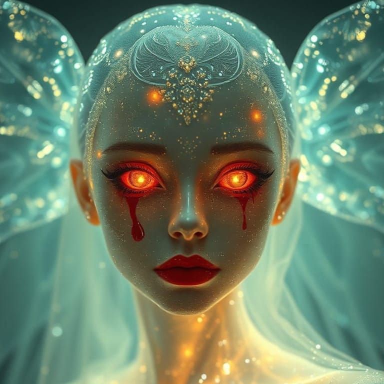 Translucent goddess glittering bleeding eyes