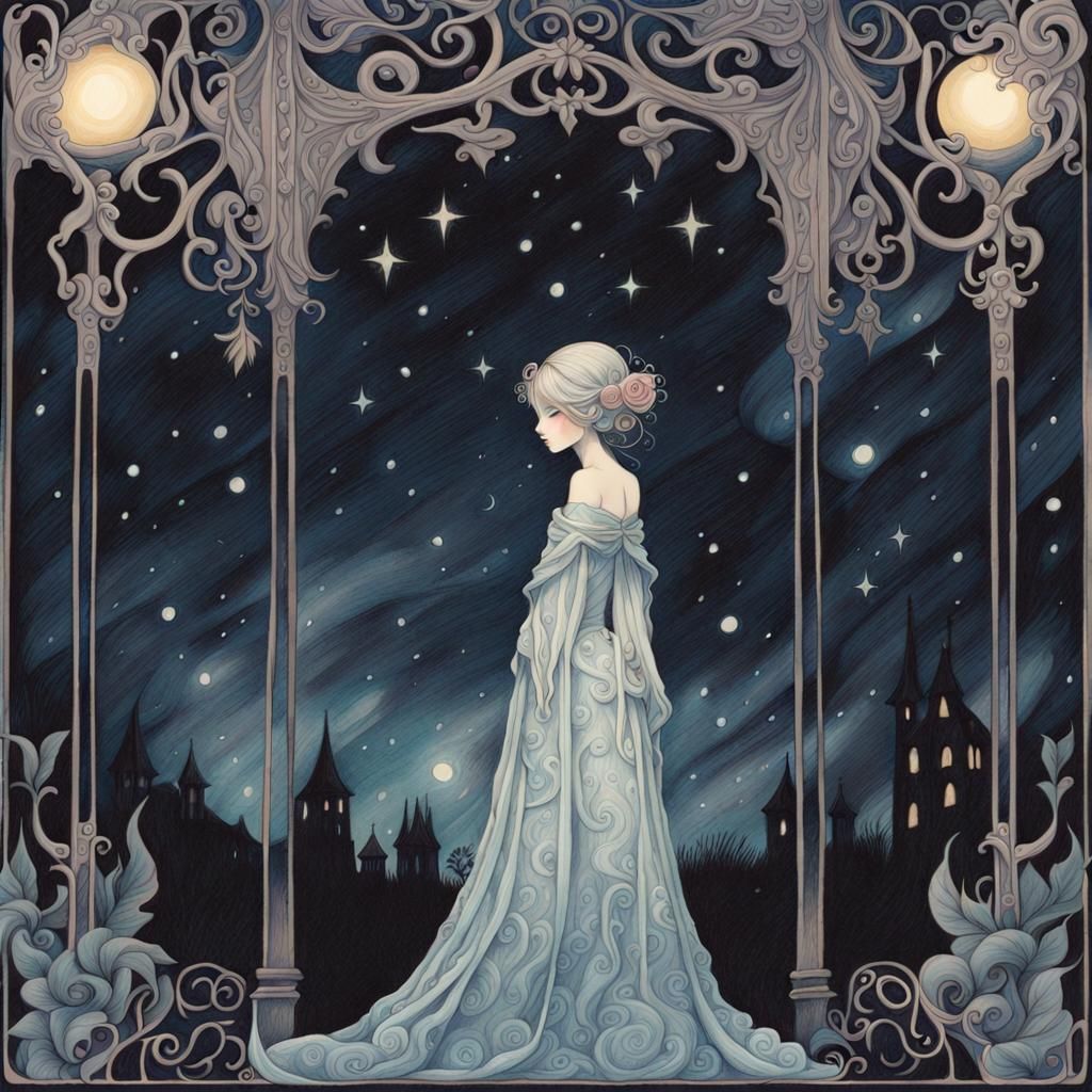 Dreamcore Silhouette Nocturne in Gouache and Pencil