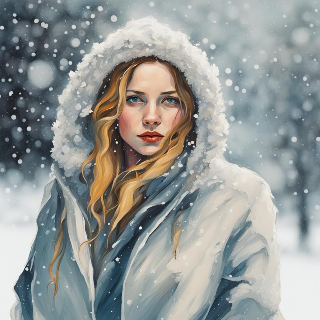 Beautiful Swedish Woman in Snow: Abstract Art