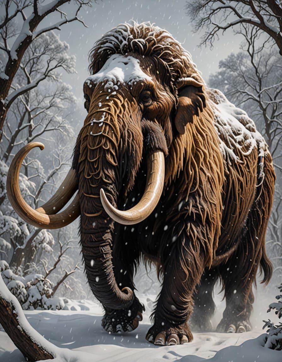 Majestic Wooly Mammoth Plods Through Blizzard in Primal Sple...
