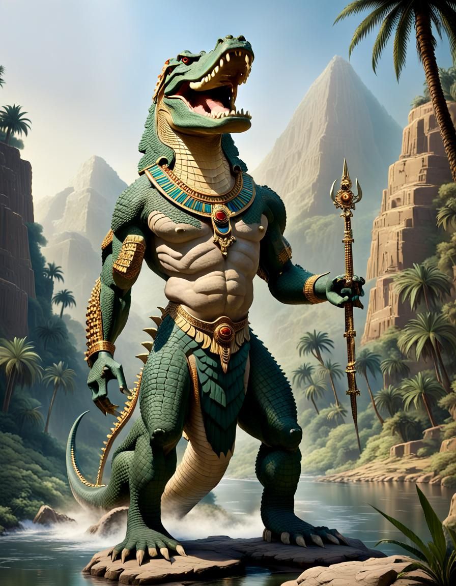 Sobek: Egyptian Crocodile God in Cartoon Oil Paint