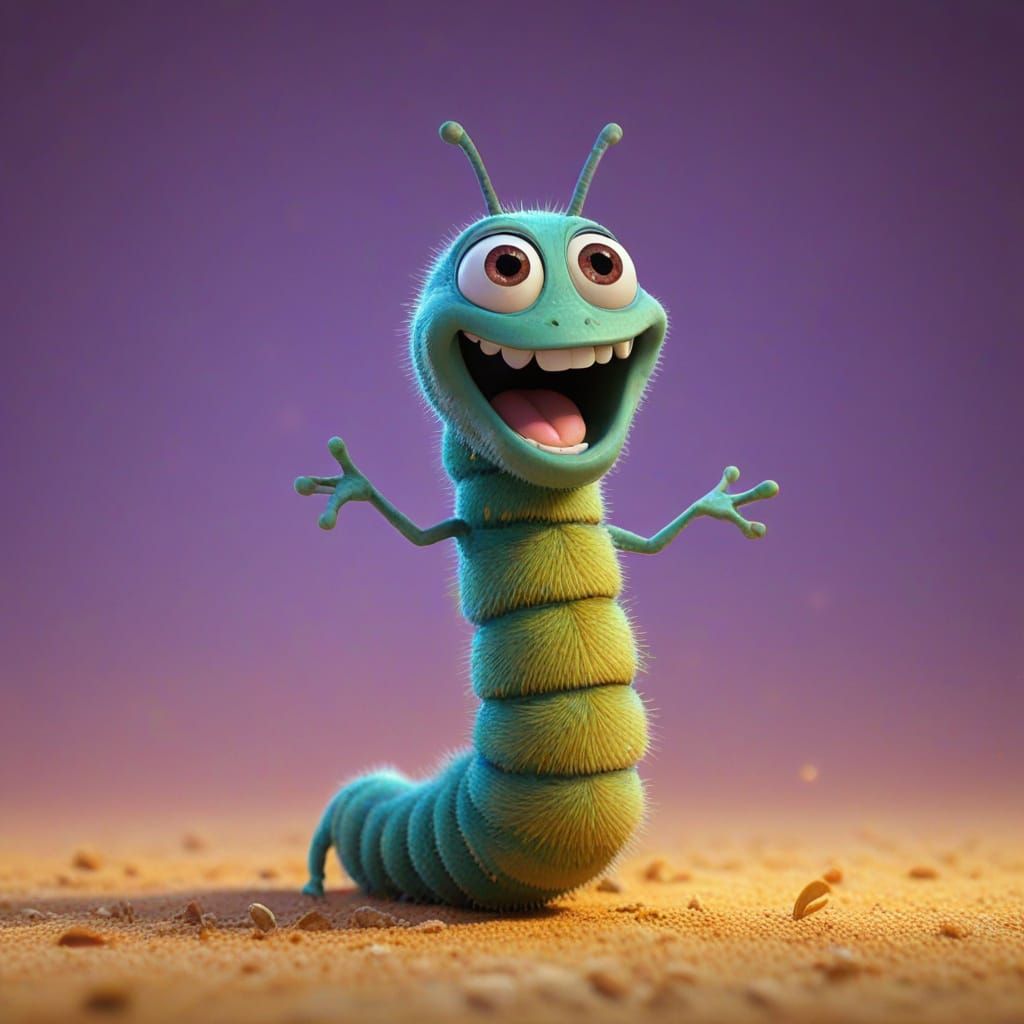 Excited Caterpillar in Pixar-Style 3D Animation