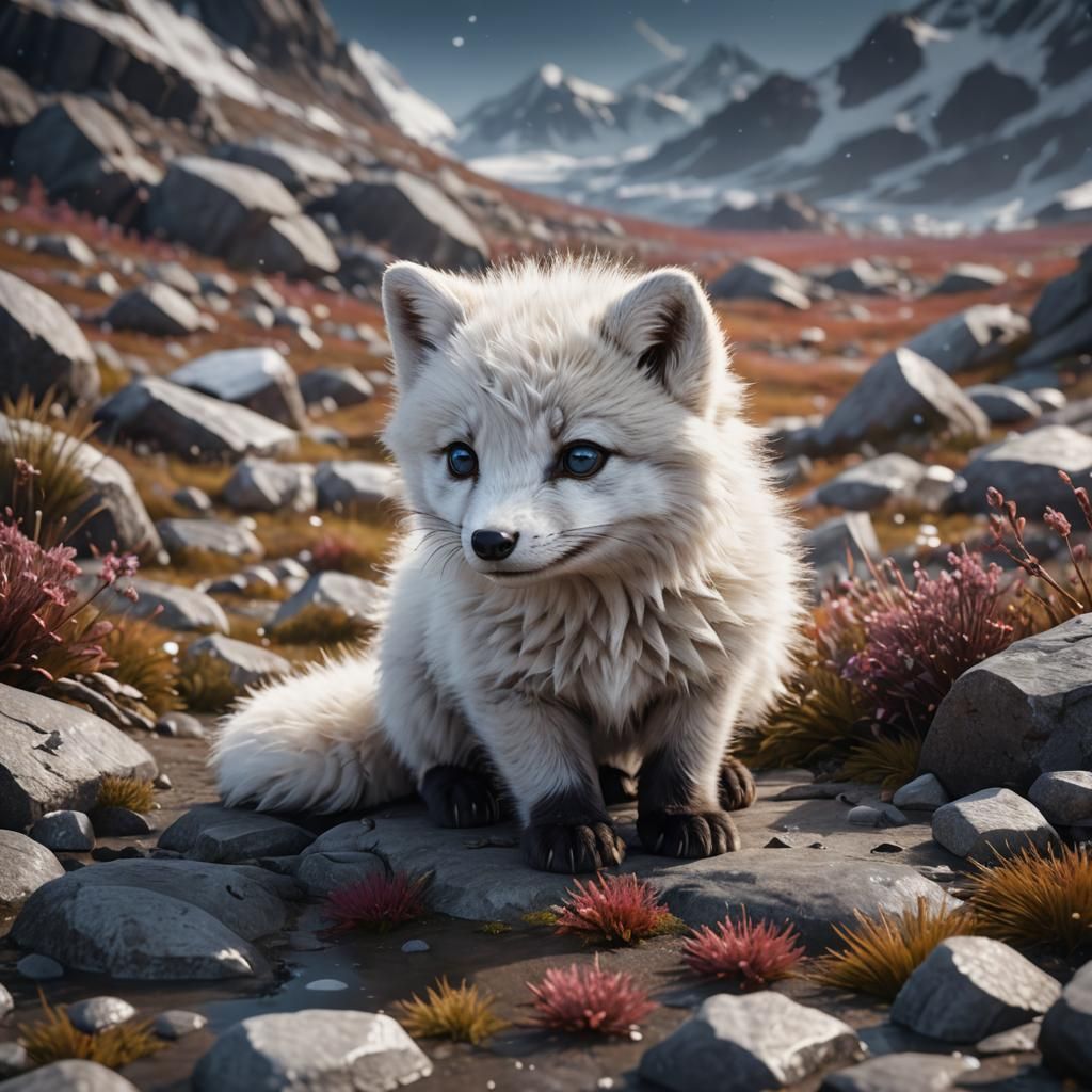Adorable Arctic Fox in Detailed Matte Painting