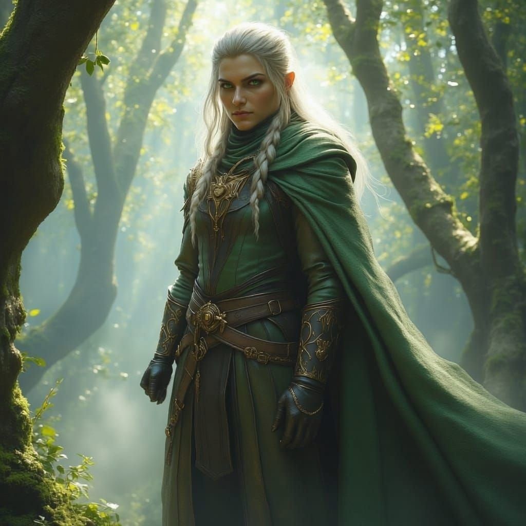 High Elf Ranger in Ancient Forest, Painterly Style